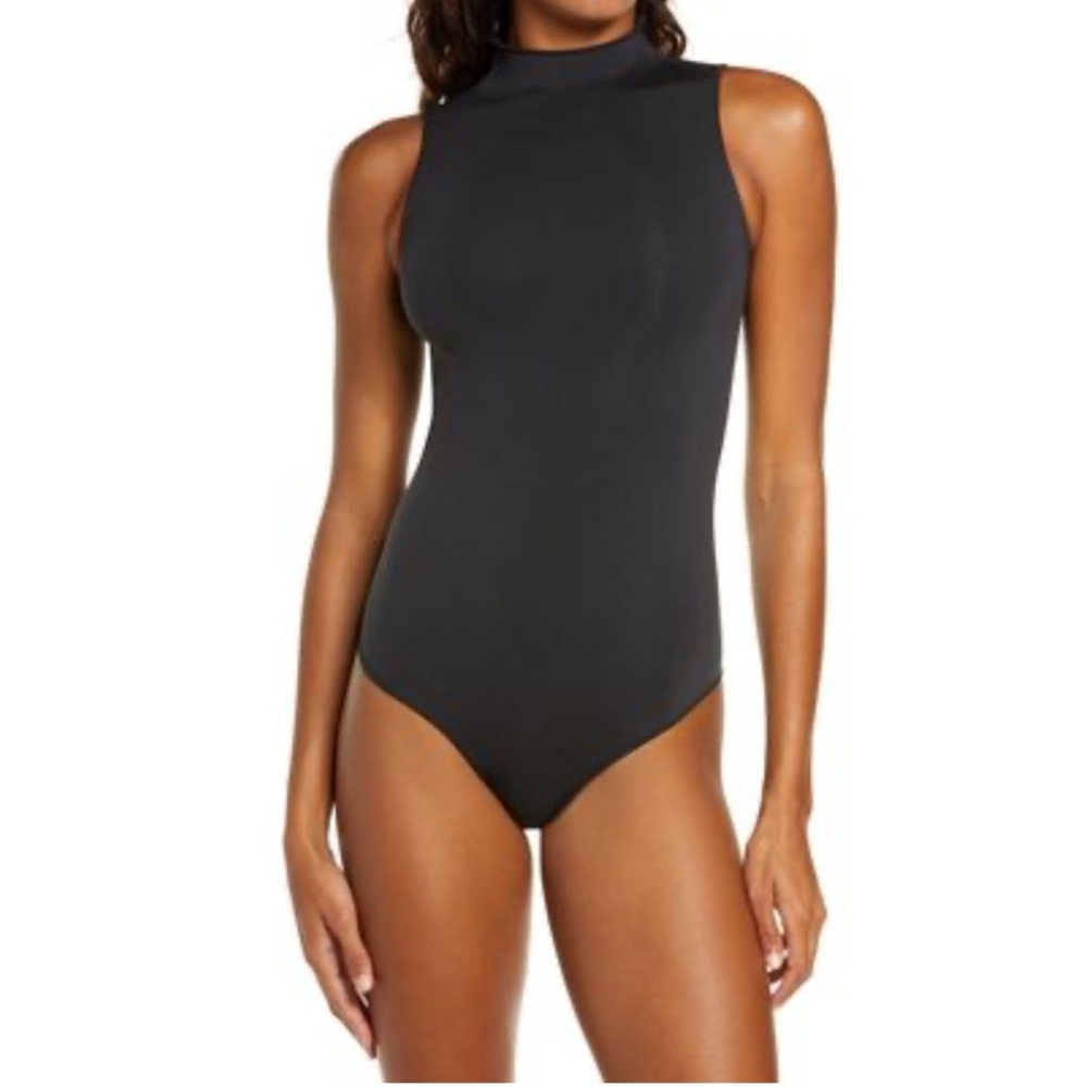 SKIMS Mock Neck Sleeveless Bodysuit in Onyx